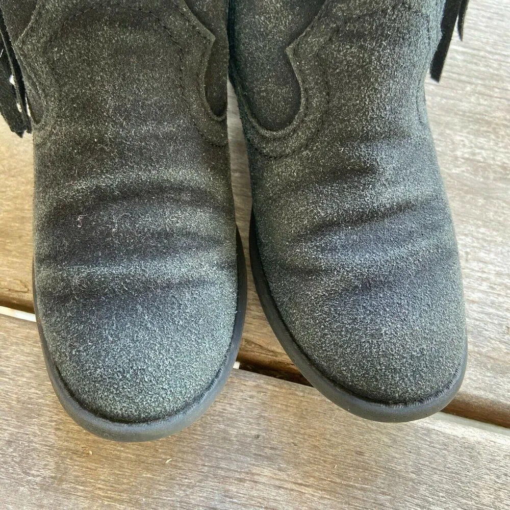 Justice Girls Boots Size‎ 4 Booties Black Faux Suede Ankle Fringe Western